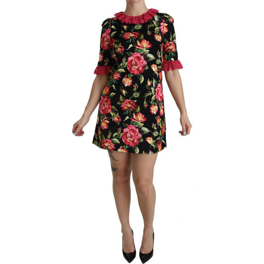 Dolce & Gabbana Floral Pink Lace A-Line Shift Mini Dress