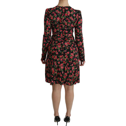 Dolce & Gabbana Black Floral Longsleeve Knee Length Dress