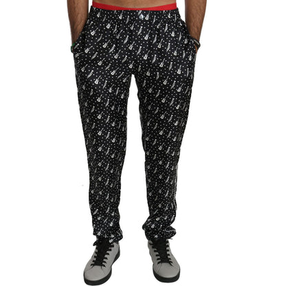 Dolce & Gabbana Silk Black Musical Instrument Trouser Pants