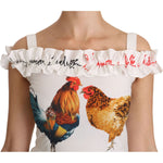 Dolce & Gabbana White Rooster Sheath Midi Cotton Dress