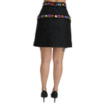 Dolce & Gabbana Black Crystal Embellished High Waist Skirt