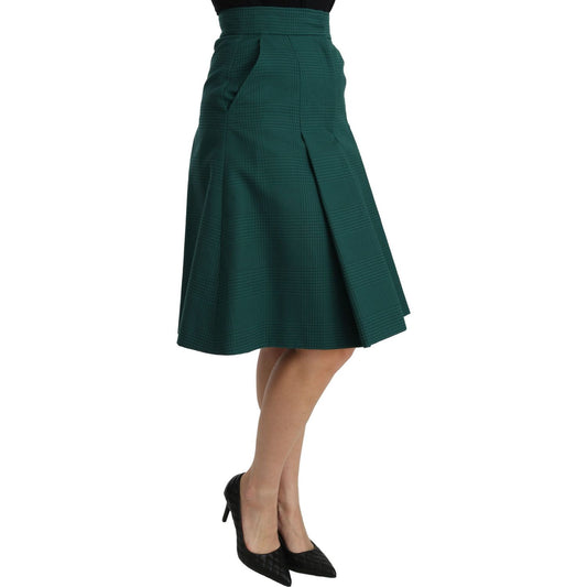 Dolce & Gabbana Green Pleated A-line High Waist Cotton Skirt
