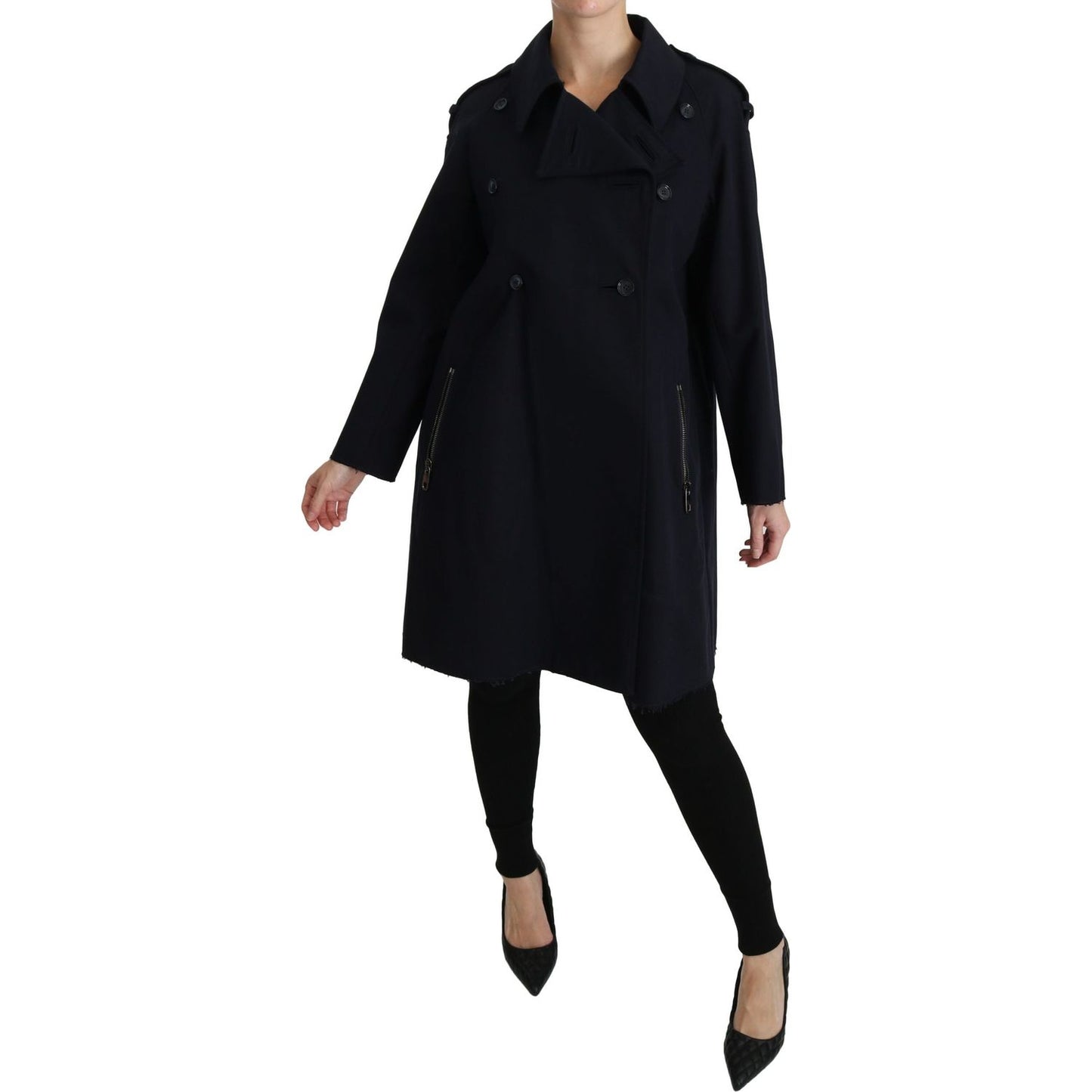 Dolce & Gabbana Coat Blue Cotton Women Trench Jacket Coats & Jackets