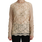 Dolce & Gabbana Beige Lace Long Sleeve Top Cashmere Blouse TSH4250-38