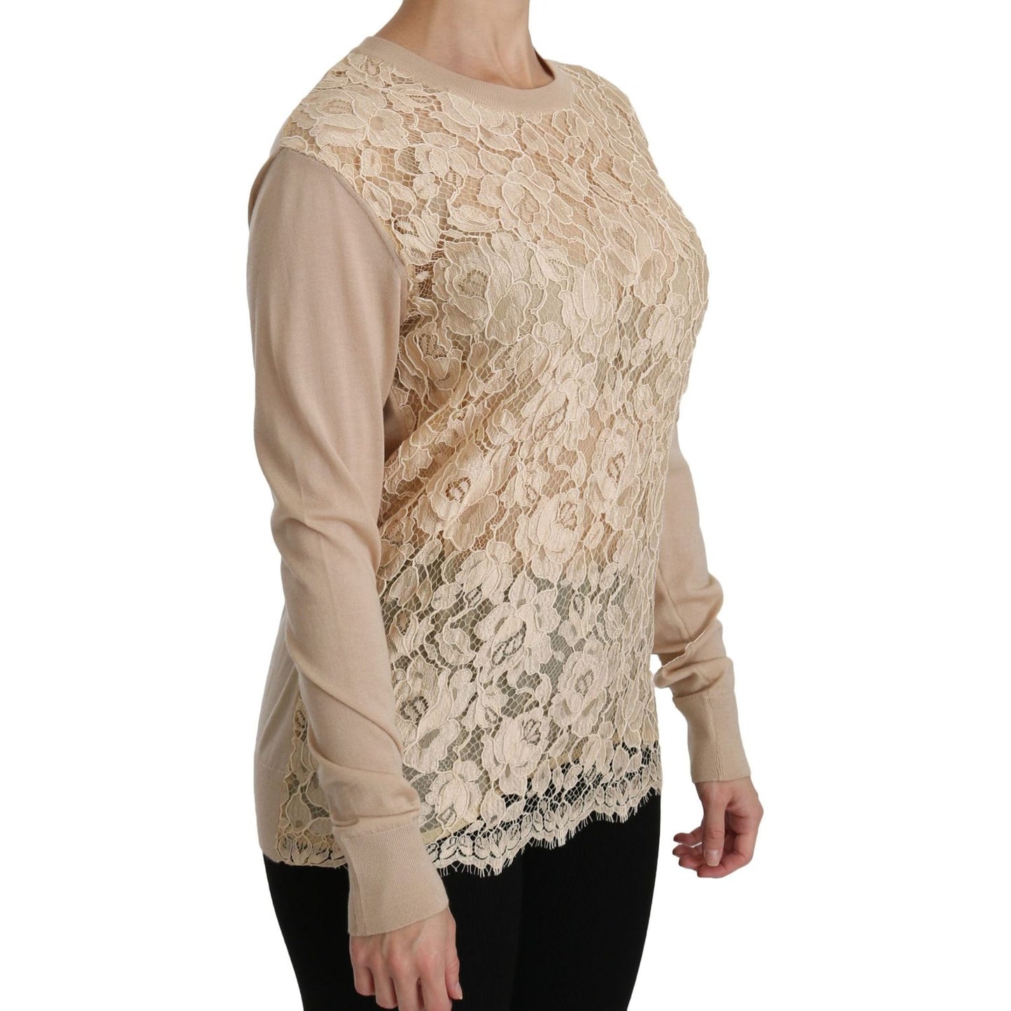 Dolce & Gabbana Beige Lace Long Sleeve Top Cashmere Blouse TSH4250-38