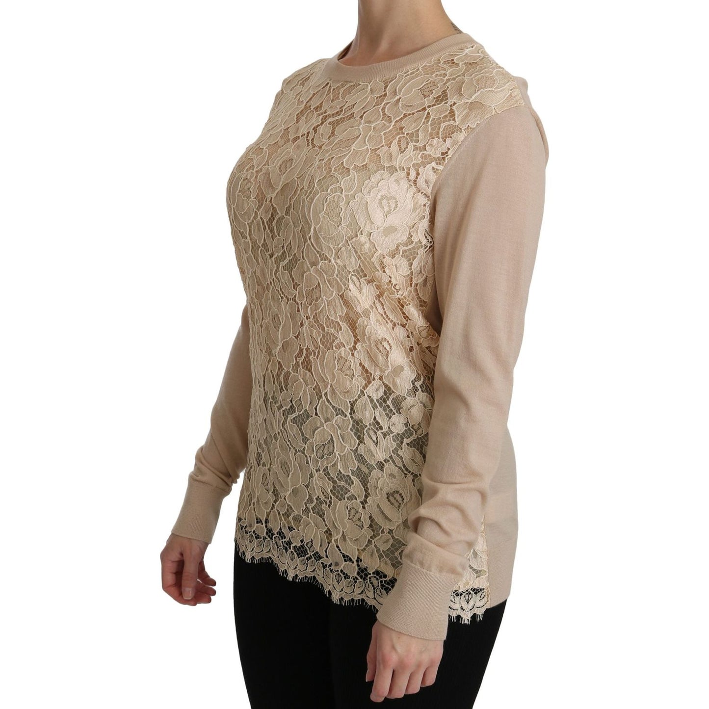 Dolce & Gabbana Beige Lace Long Sleeve Top Cashmere Blouse TSH4250-38