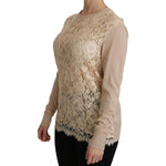 Dolce & Gabbana Beige Lace Long Sleeve Top Cashmere Blouse TSH4250-38