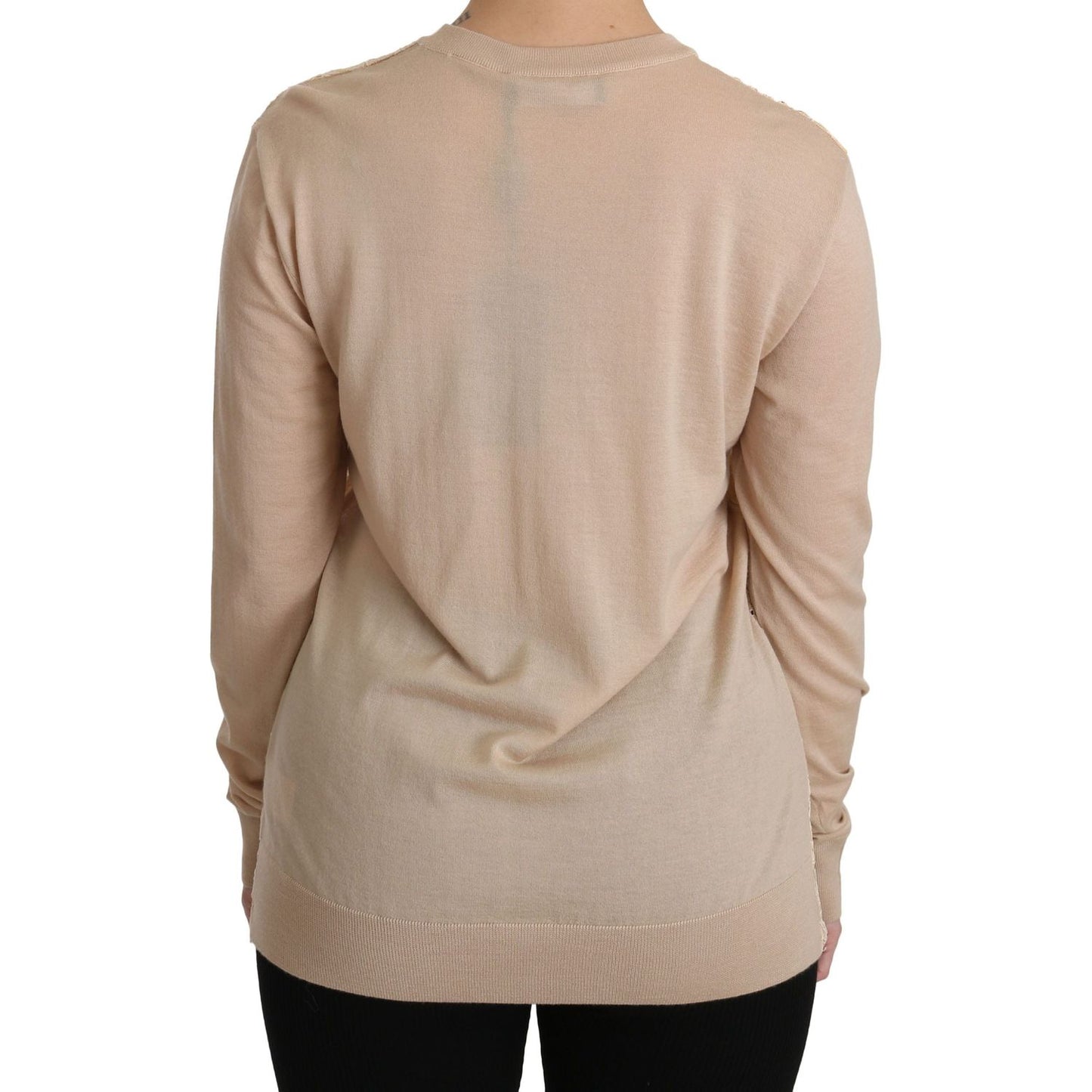 Dolce & Gabbana Beige Lace Long Sleeve Top Cashmere Blouse TSH4250-38