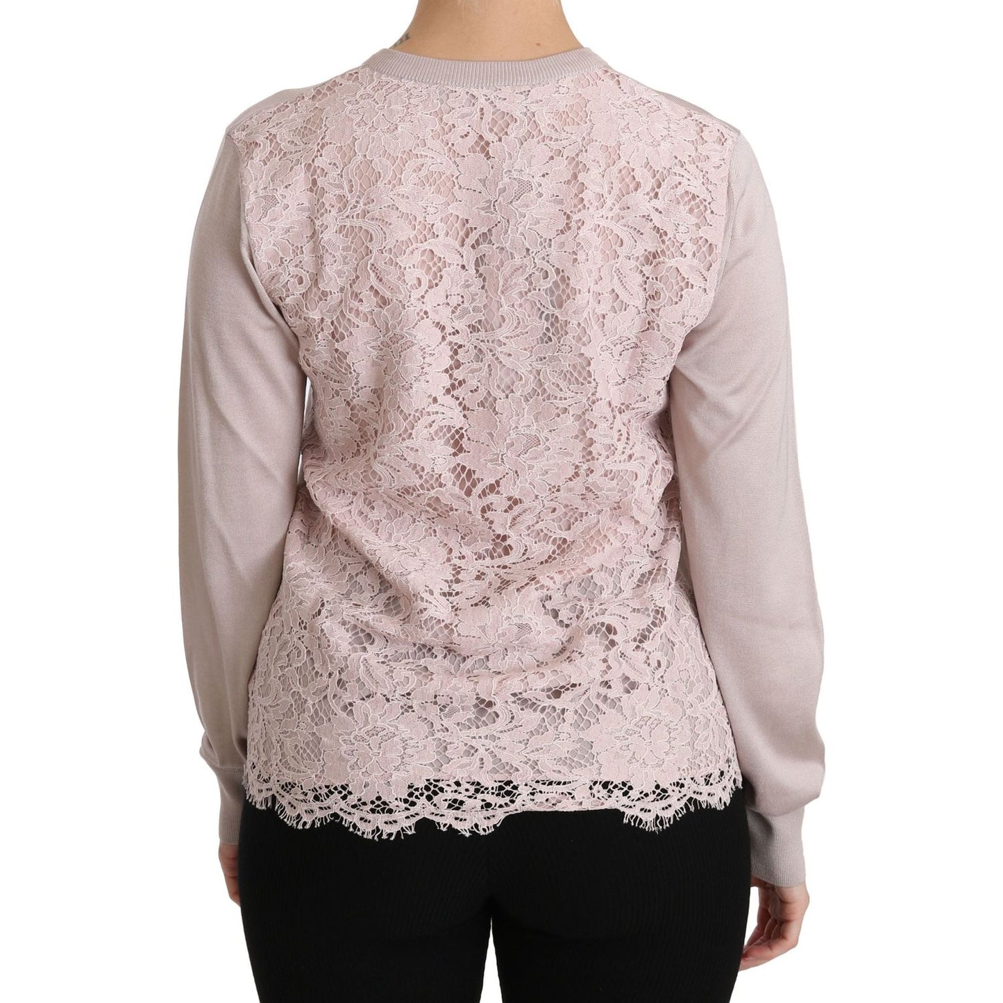 Dolce & Gabbana Silk Pink Long Sleeve Lace Top Sweater TSH4251-44