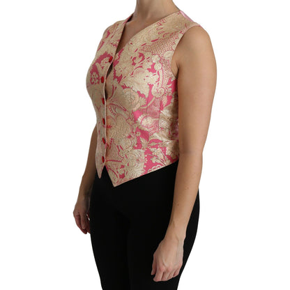 Dolce & Gabbana Pink Gold Brocade Waistcoat Vest Blouse Top Dolce & Gabbana