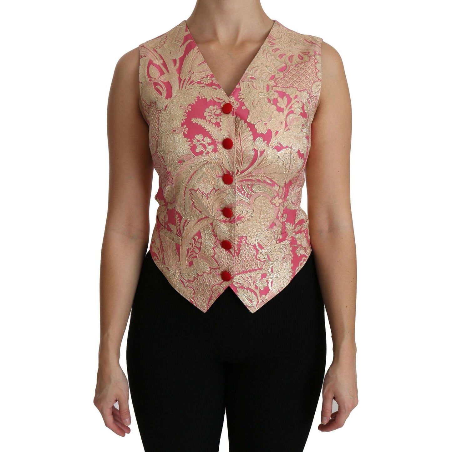 Dolce & Gabbana Pink Gold Brocade Waistcoat Vest Blouse Top Dolce & Gabbana