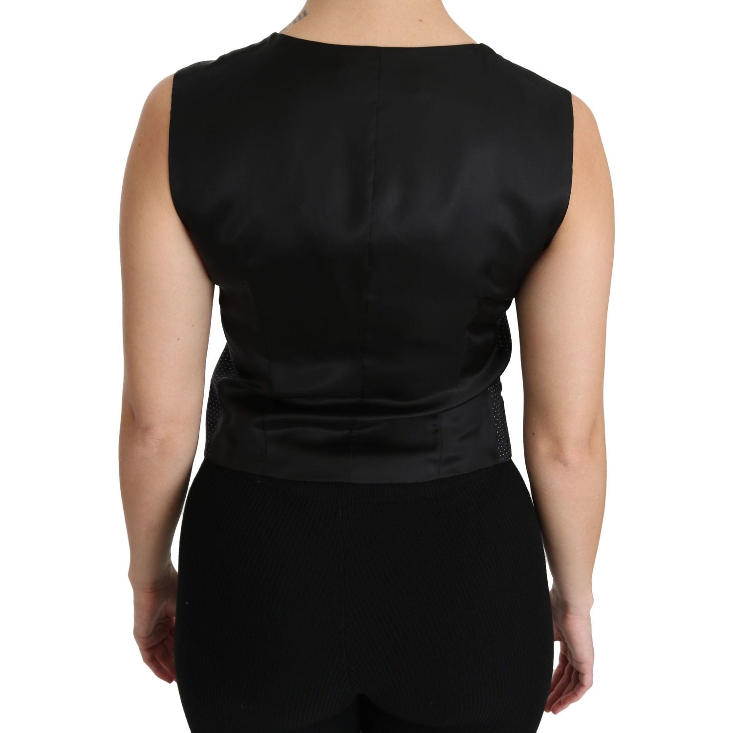 سترة صوفية سوداء من دولتشي آند غابانا بدون أكمام منقطة أنيقة