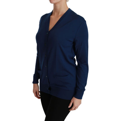 Dolce & Gabbana Blue Button Cardigan Virgin Wool Sweater