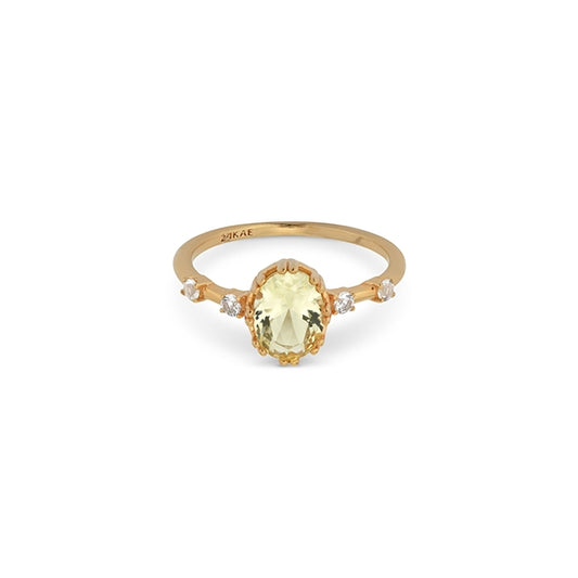 24KAE JEWELS JEWELRY Mod. 12406Y/58 gold ring with yellow gemstone and small diamonds on band