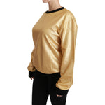Dolce & Gabbana Gold Cotton Crewneck Pullover Sweater
