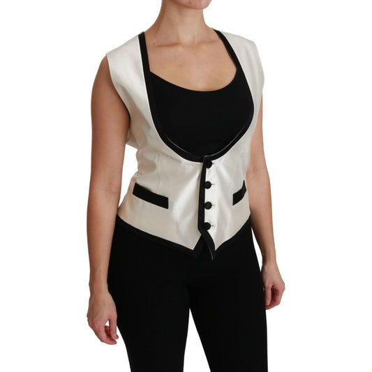 Dolce & Gabbana White Waistcoat Slim Vest Silk Top