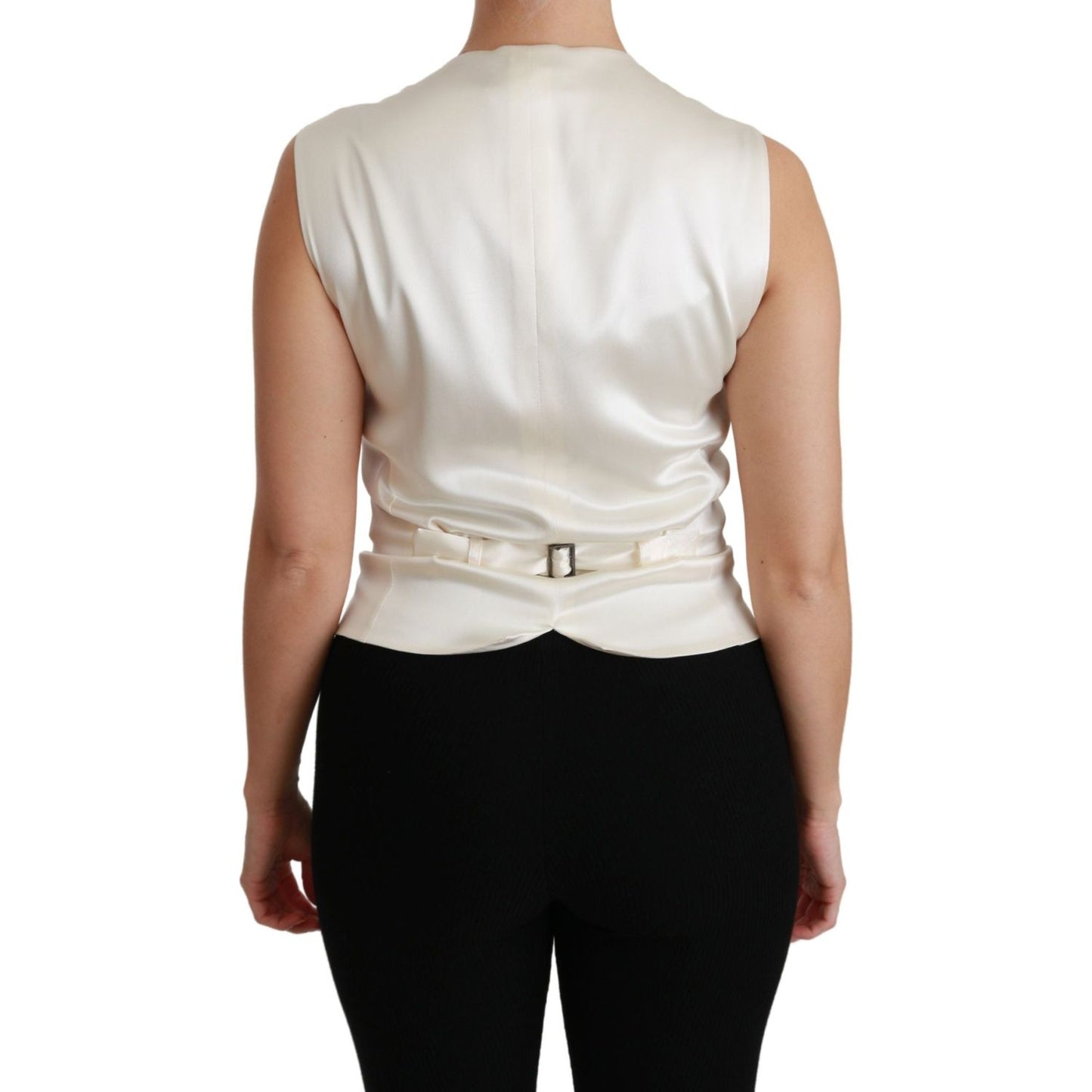 Dolce & Gabbana White Waistcoat Slim Vest Silk Top