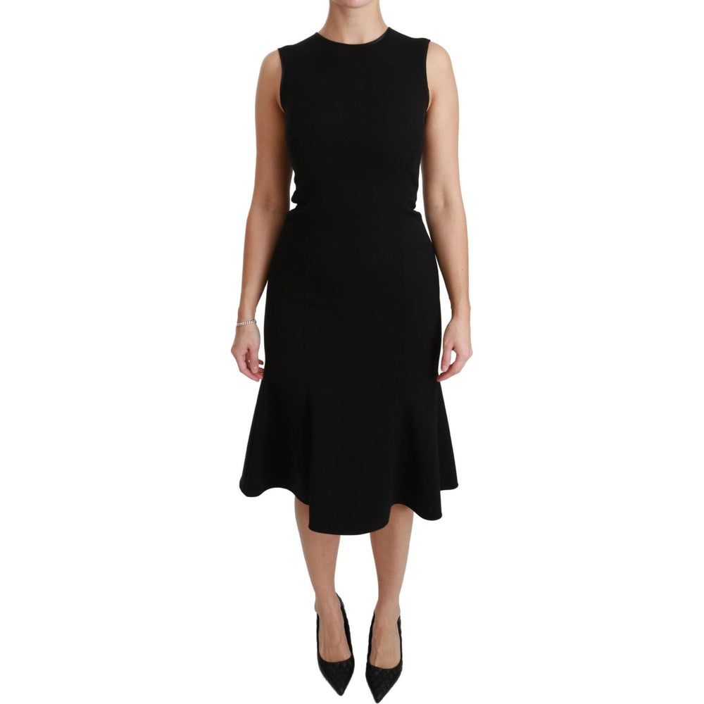 Dolce & Gabbana Black Fit Flare Wool Stretch Sheath Dress WOMAN DRESSES