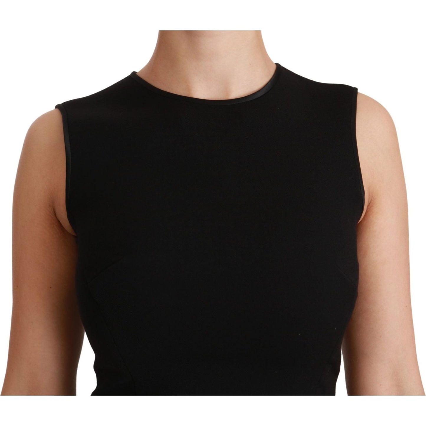 Dolce & Gabbana Black Fit Flare Wool Stretch Sheath Dress WOMAN DRESSES