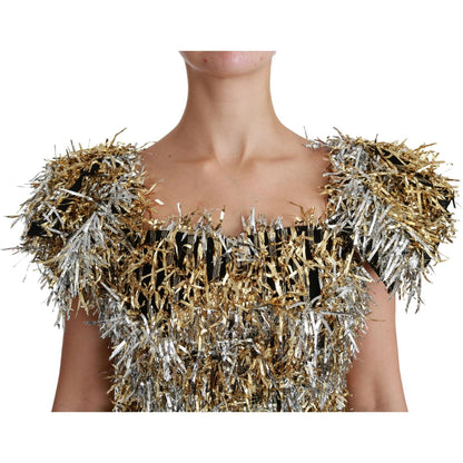 Dolce & Gabbana Silver Gold Sheath Mini Shift Gown Dress