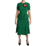 Dolce & Gabbana Green Heart Patch Mermaid Midi Viscose Dress