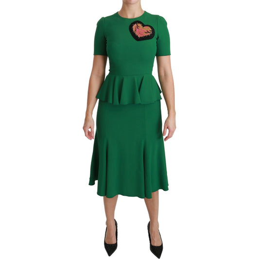 Dolce & Gabbana Green Heart Patch Mermaid Midi Viscose Dress