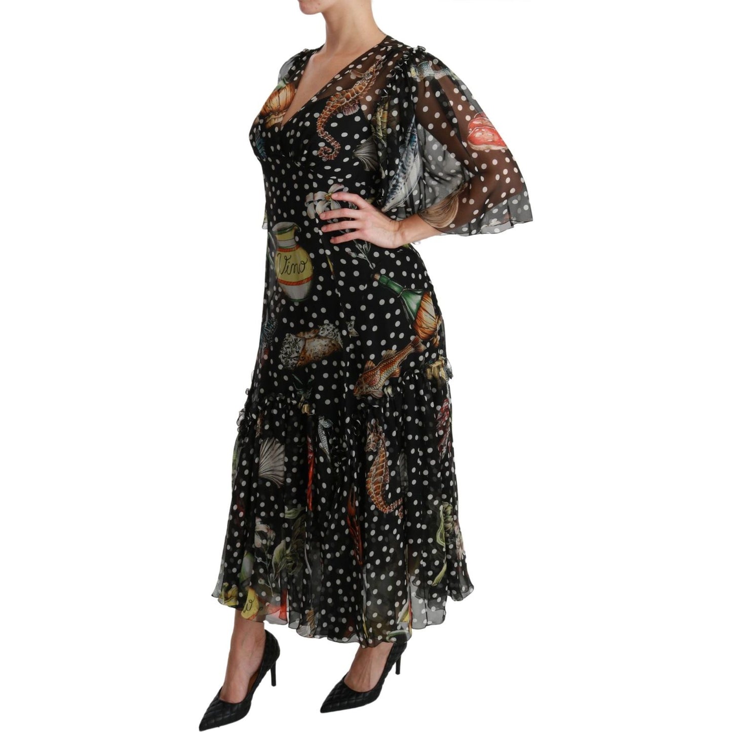 Dolce & Gabbana Black Sea Fish Sicily A-line Shift Dress