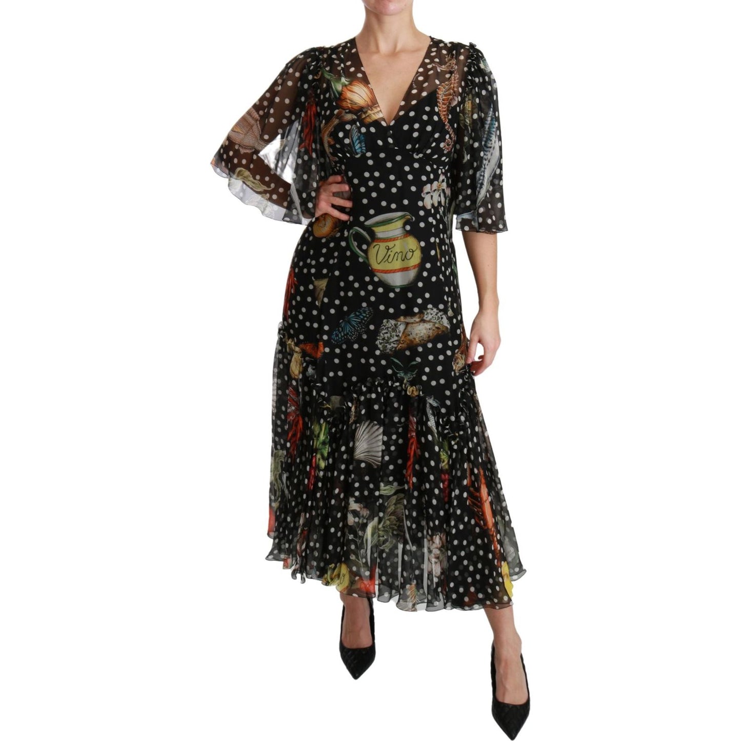Dolce & Gabbana Black Sea Fish Sicily A-line Shift Dress