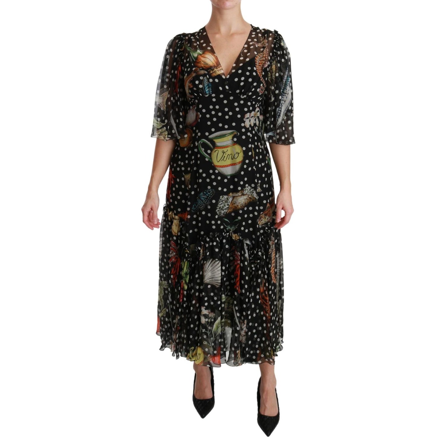 Dolce & Gabbana Black Sea Fish Sicily A-line Shift Dress