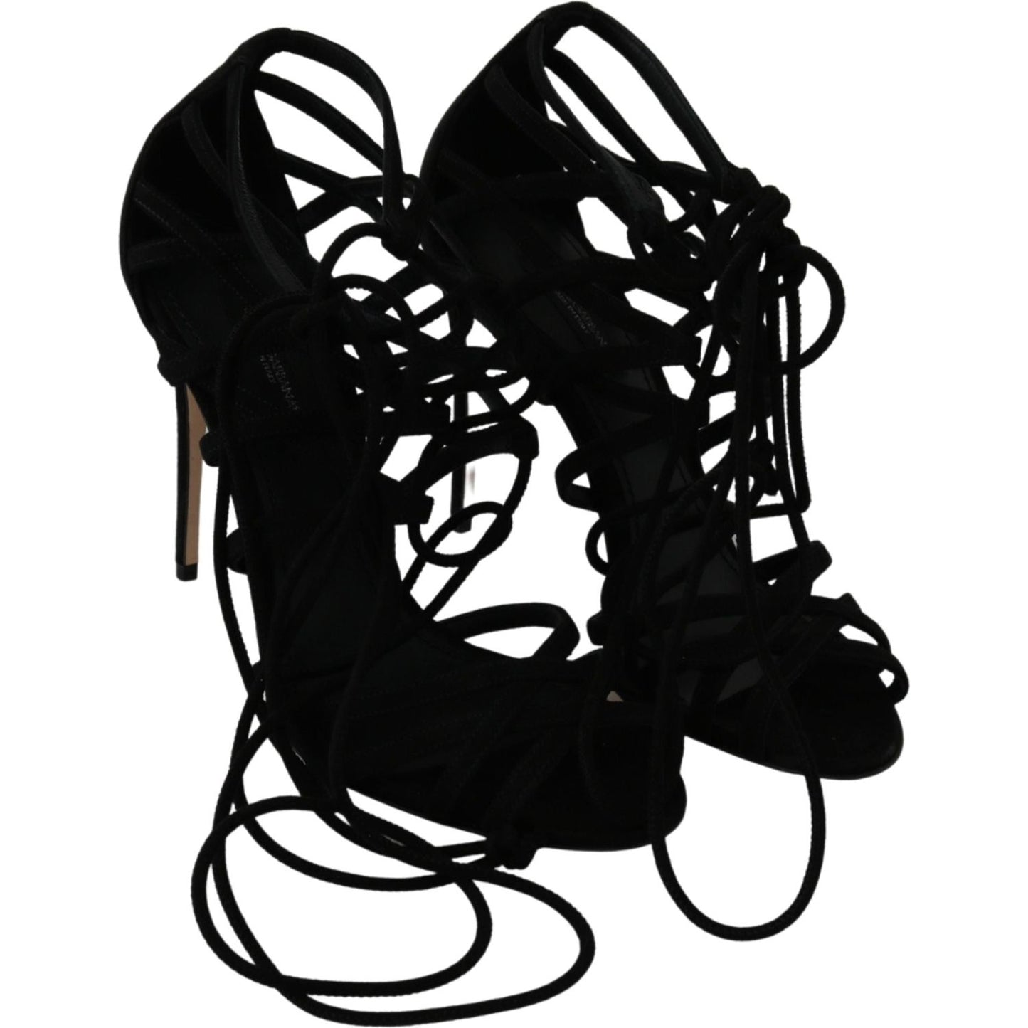 Dolce & Gabbana Black Suede Strap Stilettos Shoes Sandals