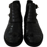 Dolce & Gabbana Black Crocodile Leather Derby Boots Shoes