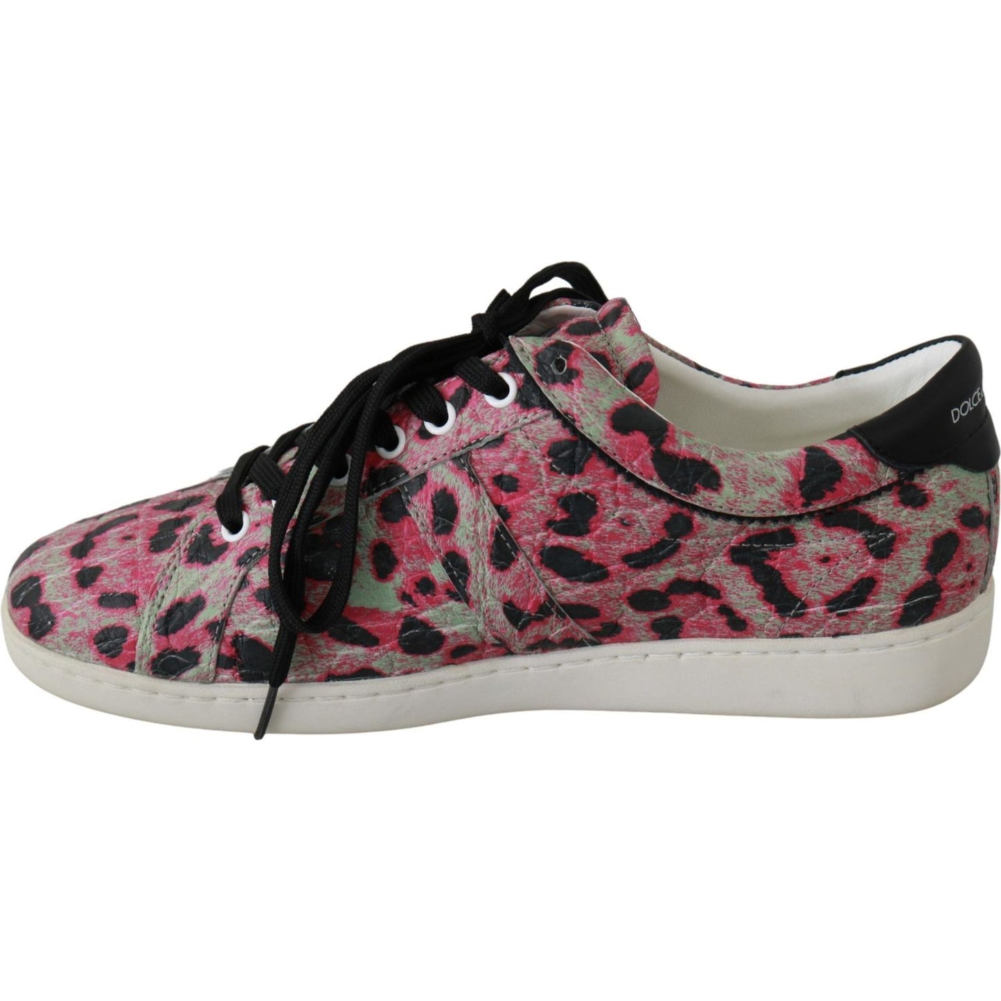 Dolce & Gabbana Pink Leopard Print Training Leather Flat Sneakers