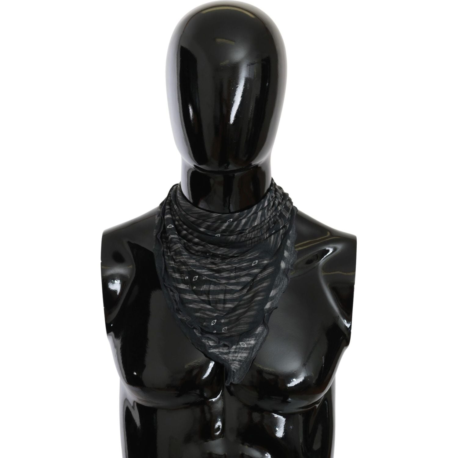Costume National Black Gray Viscose Foulard Branded Scarf