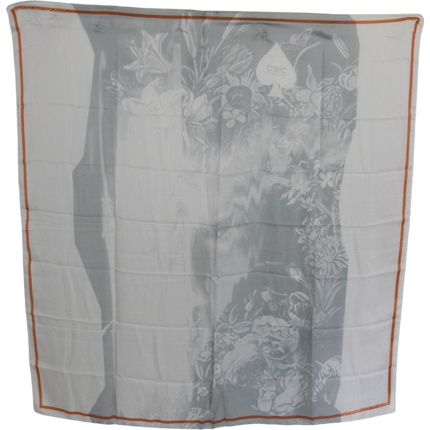 Costume National Gray Red Silk Shawl Foulard Wrap Scarf