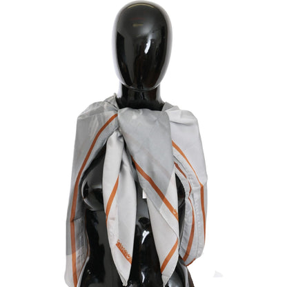 Costume National Gray Red Silk Shawl Foulard Wrap Scarf Silk Wrap Shawls