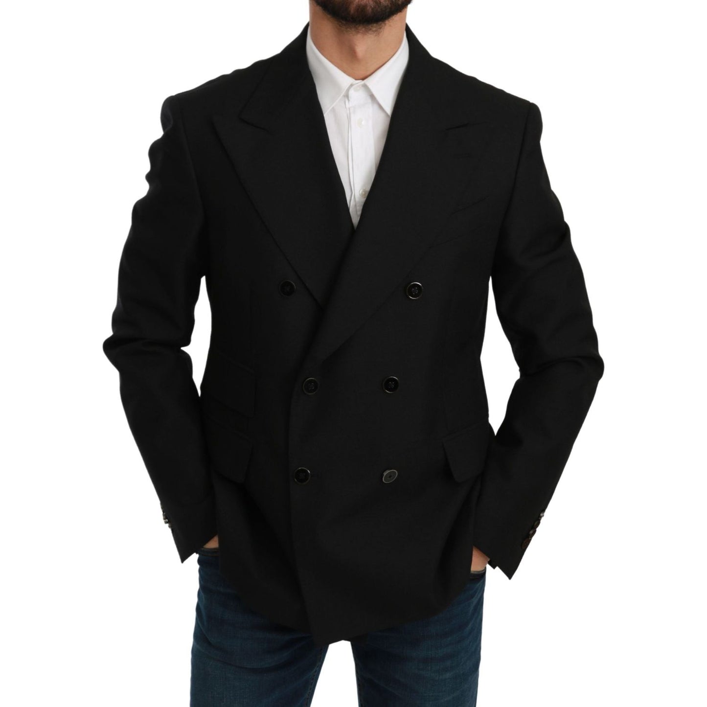 Dolce & Gabbana Black Slim Fit Jacket Coat Wool Blazer KOS1767-54
