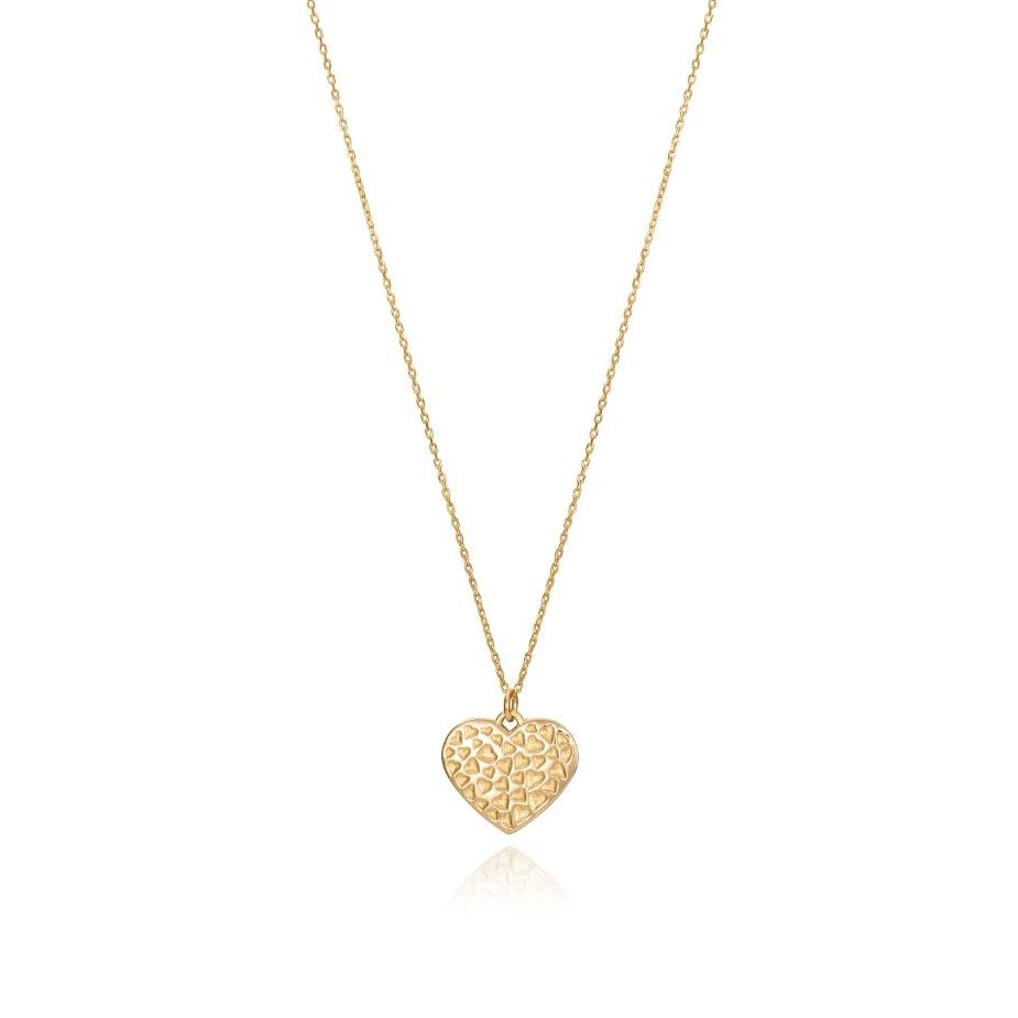 Gold heart-shaped pendant necklace on a chain, elegant design ideal for ladies' jewelry collection.