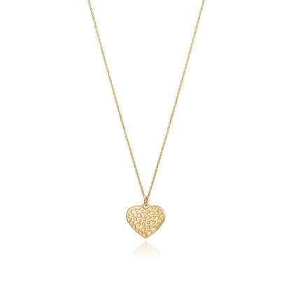 Gold heart-shaped pendant necklace on a chain, elegant design ideal for ladies' jewelry collection.