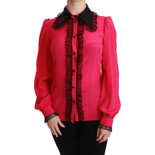 Dolce & Gabbana Pink Silk Black Sequin Lace Shirt Blouse TSH2673-40