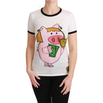 Dolce & Gabbana White YEAR OF THE PIG Top Cotton T-shirt