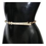 Dolce & Gabbana White Leather Crystals Waist Belt