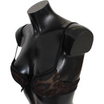 Roberto Cavalli Black Leopard Nylon Push Up Bra Underwear