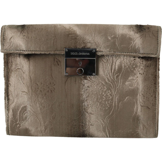 Dolce & Gabbana Beige Velvet Floral Leather Men Document Briefcase VAS9860