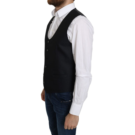 Dolce & Gabbana Blue Silk Romb Pattern Formal Coat Vest