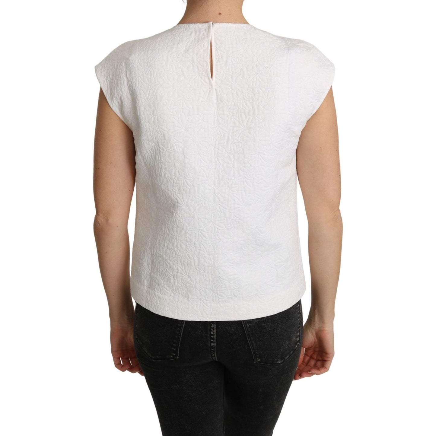 Dolce & Gabbana White Floral Brocade Blouse Cotton Top