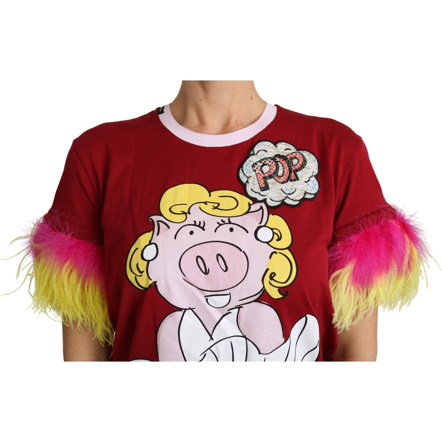 تي شيرت Dolce &amp; Gabbana Chic Red Pig Print بفتحة رقبة دائرية