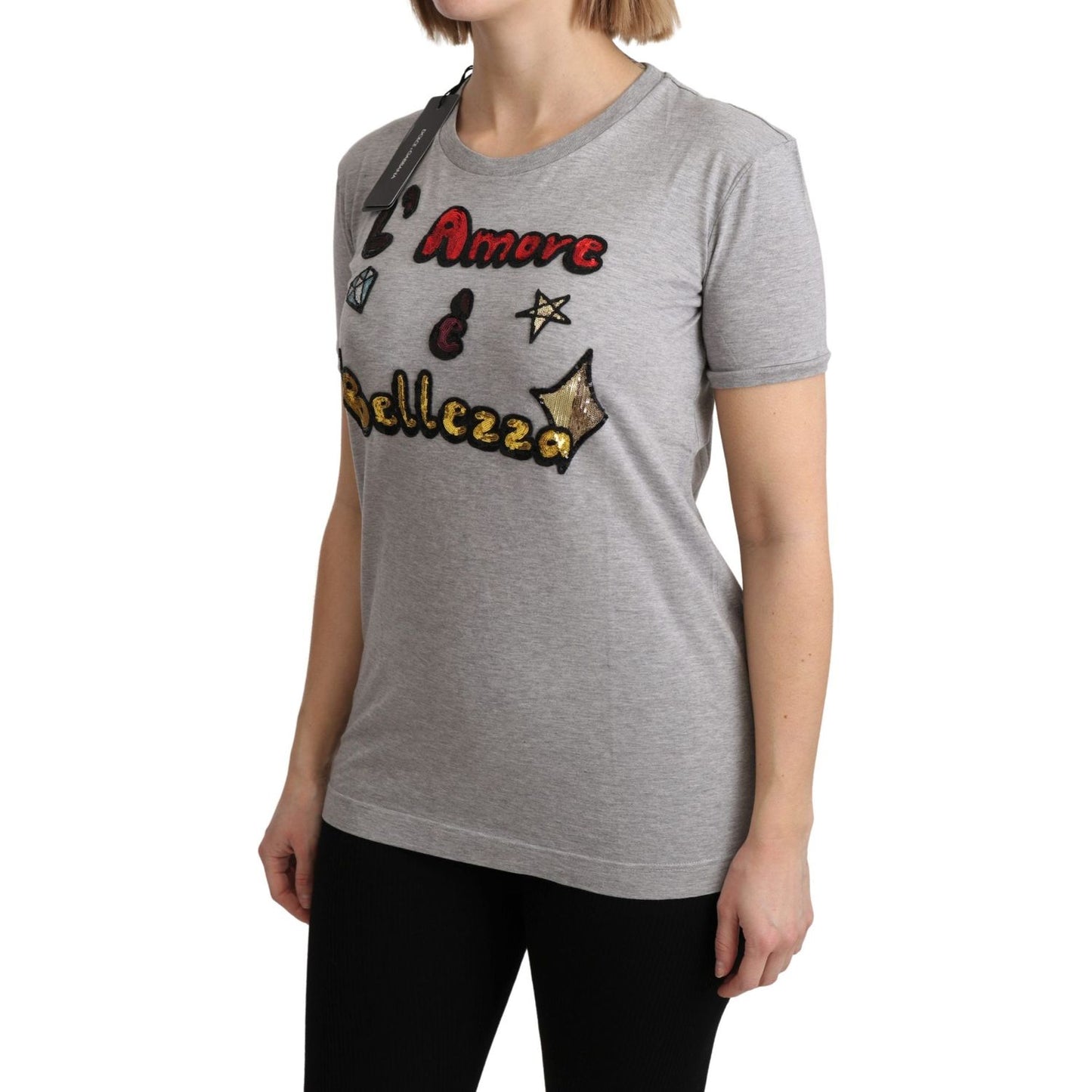 Dolce & Gabbana Gray Cotton Amore e Bellezza Top T-shirt
