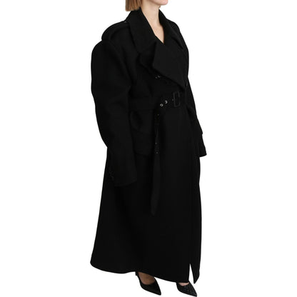 Dolce & Gabbana Virgin Wool Black Blazer Trenchcoat Jacket