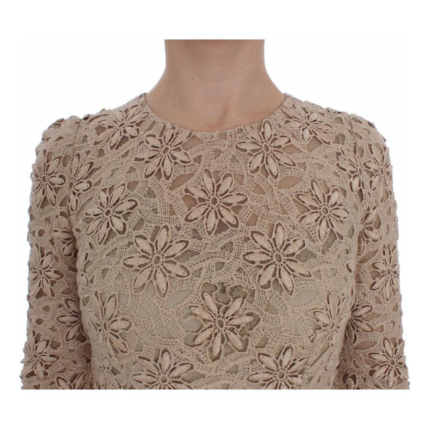 Dolce & Gabbana Beige Floral Lace Sheath Maxi Dress NOC10124-40