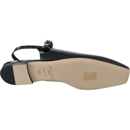 Jimmy Choo Black Patent Leather Mahdis Flat Shoes